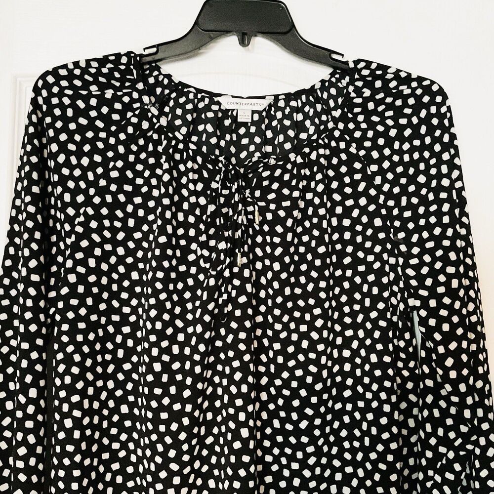 Counterparts Women's Tie Neck Long Sleeve Printed Chiffon Mesh Top Size L - Picture 4 of 9